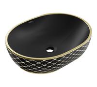 Mexen Viki lavabo de encimera 48 x 35 cm, negro mate/diseño de cuadrícula dorado - 21054879 21894 5907709156876