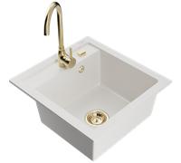 Mexen Vito fregadero de granito de 1 compartimento con grifo de cocina Telma, blanco - 6503-20-670200-50 6164 5907709189270