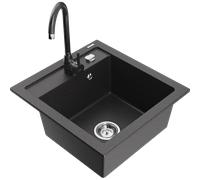 Mexen Vito fregadero de granito de 1 cubeta con grifo de cocina Telma, negro moteado - 6503-76-670200-76 6173 5907709189362