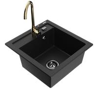 Mexen Vito fregadero de granito de 1 seno con grifo de cocina Telma, negro - 6503-77-670200-50-B 17935 5905315014214