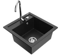 Mexen Vito fregadero de granito de 1 seno con grifo de cocina Telma, negro/plateado metálico - 6503-73-670200-00 6168 5907709189317