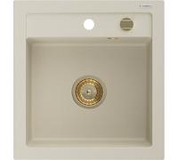Mexen Vito fregadero de granito un seno 520 x 490 mm, beige, sifón dorado - 6503521000-69-G 16139 5905315011497