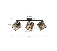Mexlite Lámpara de techo Sumba, 3 luces, negra, bambú natural/negro, E14