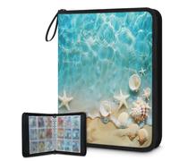 Mexpekil Carpeta de tarjetas de mar con conchas de mar con 9 bolsillos con 50 páginas de carga lateral, carpeta de colección de tarjetas para 900 tarjetas, con cremallera, álbum de tarjetas