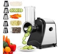 Meykey Cortador de Verduras Eléctrico, Cortador de Verduras Eléctrico 250W Acero Inoxidable, Rallador de Queso de Acero Inoxidable, con 5 Cuchillas Cónicas para Varias Verduras