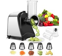 Meykey Cortador eléctrico de verduras de acero inoxidable, 250 W Rallador Eléctrico de Verduras y Fruta, cortador eléctrico de verduras, cortador eléctrico de verduras, 5 cuchillas cónicas YF002