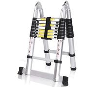 MEYKEY Escalera telescópica Plegable Multiusos Extensible Escalera portátil, Carga máxima 150 kg, Color Plateado