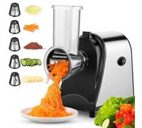 Meykey Rallador Eléctrico de Verduras y Fruta, Cortador Verduras 250W, Rallador Eléctrico con 5 Accesorios de Acero Inoxidable Cilindros,Sin BPA negro