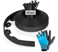 MeYuxg Borde Jardín, Césped Borde Flexible de Plástico, Longitud 10 m, Altura 5 cm, con 50 Anclajes de Suelo y un par de Guantes (Negro:10M)