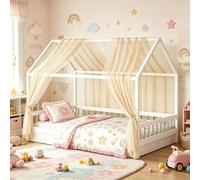 MeYuxg Juego de Dosel para Cama de Casa 2 Piezas, Dosel para Cama de Casa Decoración,150x 350 CM Algodón Orgánico,Dosels para Cama de Casas Transpirable, Muselina para Cuna (Caqui)