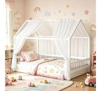 MeYuxg Juego de Dosel para Cama de Casa 2 Piezas, Dosel para Cama de Casa Decoración,150x 350 CM Algodón Orgánico,Dosels para Cama de Casas Transpirable, Muselina para Cuna (Blanco)