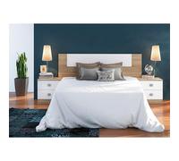 Meyvaser, Conjunto Pack Cabecero y 2 Mesitas de Noche, Incluye Herrajes para Colgar, Color Cambrian y Blanco, Dormitorio Doble de Matrimonio o Juvenil, Medidas:160x45x1,6 cm (LargoxAltoxProfundo)