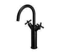 Mezclador de lavabo Steinberg serie 250, alto, giratorio, bimando, con juego de desagüe, proyección de 155 mm, 2501550S, Color: Negro Mate