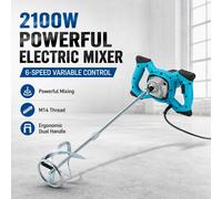 Mezclador eléctrico industrial de 2100W y 6 velocidades variables, agitador de pintura y yeso de alta potencia con doble mango antideslizante, varilla mezcladora con rosca M14 y disipación eficiente A
