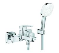 Mezclador monomando de bañera Grohe Cubeo, proyección 167mm, montaje en pared, in onjunto de ducha de mano Tempesta 110 Cube, 1018140000, Color: cromado