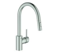 Mezclador monomando de fregadero Grohe Concetto, 223 mm de proyección, alto, extraíble, giratorio, Easy Docking, 31483DC2, Color: súper acero