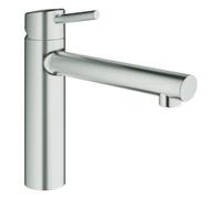Mezclador monomando de fregadero Grohe Concetto, proyección 198mm, medio-alto, giratorio, 31128DC1, Color: súper acero