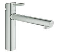 Mezclador monomando de fregadero Grohe Concetto, proyección 202mm, medio-alto, extraíble, giratorio, 31129DC1, Color: súper acero