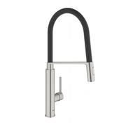 Mezclador monomando de fregadero Grohe Feel, 235 mm de proyección, flexo GROHFlexx Santoprene, orientable, cabezal de ducha profesional, 31489DC0, Color: súper acero