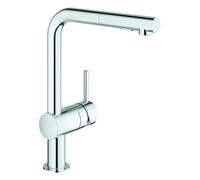 Mezclador monomando de fregadero Grohe Minta, 223 mm de proyección, caño en L, rociador doble extraíble, 30274000, Color: cromado