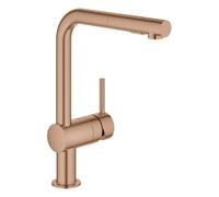 Mezclador monomando de fregadero Grohe Minta, 223 mm de proyección, caño en L, rociador doble extraíble, 30274DL0, Color: cálido atardecer cepillado