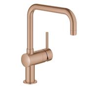 Mezclador monomando de fregadero Grohe Minta, 223 mm de proyección, caños en forma de U, giratorio, 32488DL0, Color: cálido atardecer cepillado