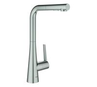 Mezclador monomando de fregadero Grohe Zedra, alcance 205mm, extraíble, orientable, MagneticDocking, doble rociador de enjuague, 32553DC2, Color: súper acero