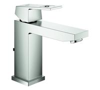 Mezclador monomando de lavabo Grohe Eurocube, tamaño M, juego de desagüe, 133 mm de proyección, 23445DC0, Color: súper acero