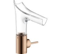 Mezclador monomando de lavabo hansgrohe AXOR Starck V 140 con caño de vidrio y juego de desagüe, 12112300, Color: Oro rojo pulido