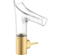 Mezclador monomando de lavabo hansgrohe AXOR Starck V 140 con caño de vidrio y juego de desagüe, 12112250, Color: Óptica de oro cepillado