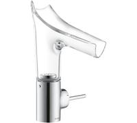 Mezclador monomando de lavabo hansgrohe AXOR Starck V 140 con caño de vidrio y juego de desagüe, 12112000, Color: cromado
