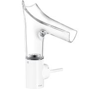 Mezclador monomando de lavabo hansgrohe AXOR Starck V 140 con caño de vidrio y juego de desagüe, 12112450, Color: Blanco