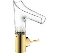 Mezclador monomando de lavabo hansgrohe AXOR Starck V 140 con caño de vidrio y juego de desagüe - facet cut, 12123990, Color: Óptica Oro Pulido