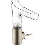 Mezclador monomando de lavabo hansgrohe AXOR Starck V 140 con caño de vidrio y juego de desagüe - facet cut, 12123820, Color: Níquel Cepillado
