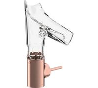 Mezclador monomando de lavabo hansgrohe AXOR Starck V 140 con caño de vidrio y juego de desagüe - facet cut, 12123310, Color: Oro rojo cepillado