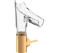 Mezclador monomando de lavabo hansgrohe AXOR Starck V 140 con caño de vidrio y juego de desagüe - facet cut, 12123250, Color: Óptica de oro cepillado