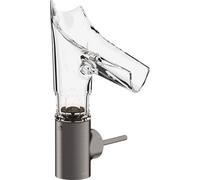 Mezclador monomando de lavabo hansgrohe AXOR Starck V 140 con caño de vidrio y juego de desagüe - facet cut, 12123340, Color: Cromo negro cepillado