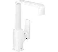 hansgrohe Grifo Metropol de ahorro de agua con cómoda altura de 230 mm, con desagüe push-abierto, color blanco mate