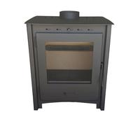 MF - Estufa de Leña Greta de 12 kW en Acero con Cámara de Vermiculita y Cristal Cerámico Limpio - Combustión Eficiente y Bajas Emisiones