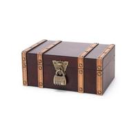 MFMEXUL Contenedor Vintage para Almacenamiento Caja de Madera Organizador Baúl con Tapa Abatible y Cierre Metálico con Acabado, 6283B-01GK01-Rojo Marrón, Estilo Retro Con Cierre De Combinación