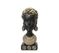 MFMEXUL Escultura Africana Cabeza Mujer Busto Estatua Figurilla de Resina con Collar en Brillo Decorativo Adecuada para Recibidor Estantería Mesa Auxiliar Oficina Sala, Oro, Estilo Europeo