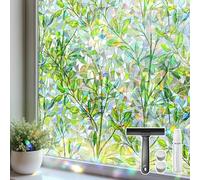 Mgood Vinilos para Cristales Efecto Arcoiris Vinilo para Ventanas Patrón de Hoja Verde Electrostática Decorativos Translucido Anti UV Lámina Privacidad Ventana 75x200cm