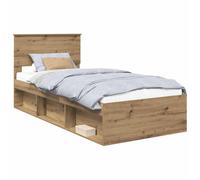 Mhdvray Cama individual de 75 x 190 cm, madera de roble artesanal, con somier y cabecero, diseño moderno, resistente y duradero, para habitaciones juveniles, habitaciones de invitados, dormitorios
