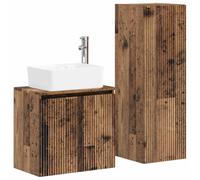 Mhdvray Juego de muebles de baño 2 piezas, mueble de baño y armario de | Juego de muebles de baño para colgar en la pared de madera con aspecto de madera envejecida, incluye lavabo y grifo.