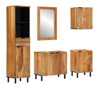 Mhdvray Juego de muebles de baño de 5 piezas con armario para lavabo de | Moderno juego de muebles de baño de 5 piezas en aspecto natural con fresado CNC, espejo y mucho espacio de almacenamiento