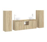 Mhdvray Juego de muebles de baño de roble Sonoma, 5 piezas, montaje en | Conjunto de muebles de baño de 5 piezas con paneles de puerta flexibles e insertos de perforación integrados.