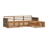 Mhdvray Juego de muebles de jardín de madera de acacia, 6 piezas con reposapiés y sofá central para terraza y balcón, resistente a la intemperie, 240 x 160 x 73 cm