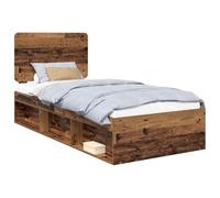 Mhdvray Marco de cama de pino macizo, 100 x 200 cm, aspecto de madera de envejecido, con somier, cabecero y estructura de madera, diseño moderno para habitaciones juveniles, habitaciones de invitados