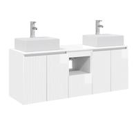 Mhdvray Mueble de baño de 3 piezas, color blanco brillante, 129 x 41 x 79,5 | Juego de muebles para colgar en la pared para baño o baño de invitados con 1 cajón de madera resistente para un
