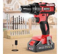 MHPRO Taladro Percutor a Bateria 21V, Taladro Atornillador Bateria, 42N.m Destornillador Electrico con Batería 2.0Ah, 18+1 Ajuste de Par, 20 Accesorios, 2 Velocidad, LED Luz Para Hogar, Bricolaje
